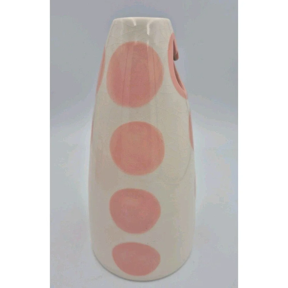 Russ Berrie Pink & White Polka Dot Vase w/ Tulip Cut Out 8 3/8